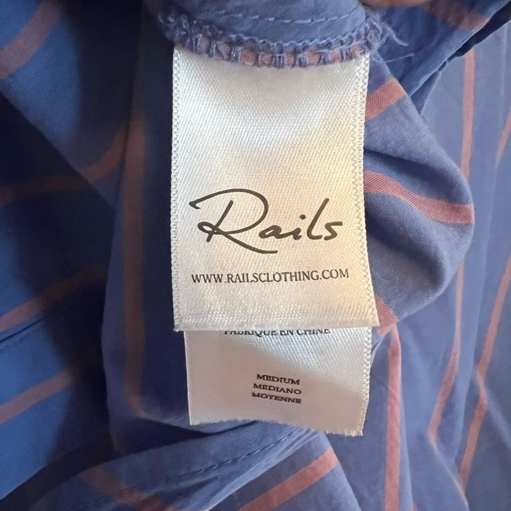 Rails | Blue Button Down Puff Sleeve Janae in Lima Stripe Sz M - Picture 9 of 12